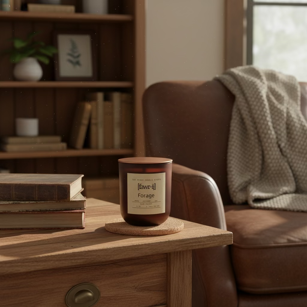 Forage candle in a home office.